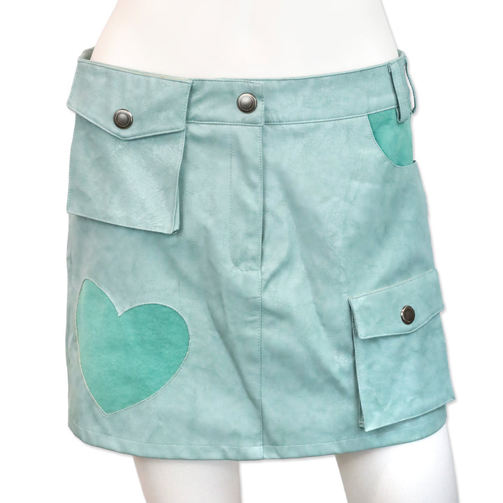 Andersson Bell Dusty Blue Arina Heart & Pleats Faux Leather Skirt