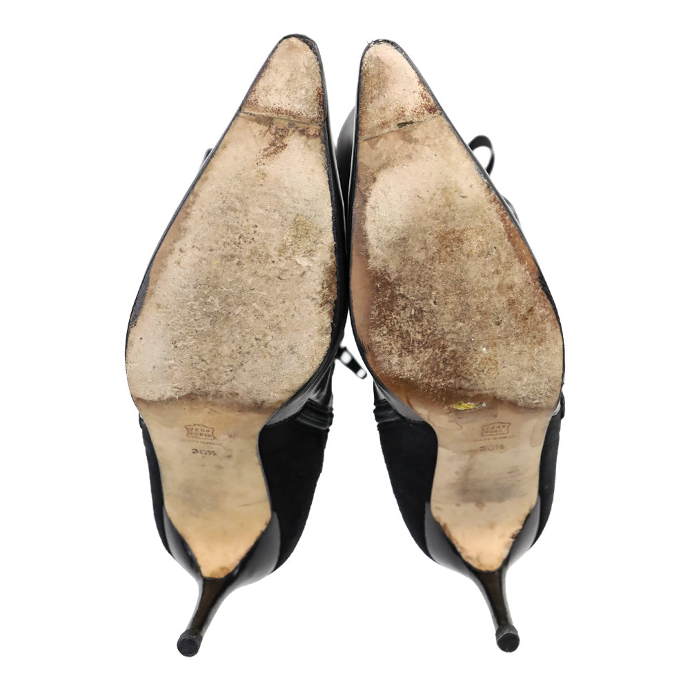 Andrea Pfister Black Leather/Suede Lace-Up Side Zip Knee High Boots