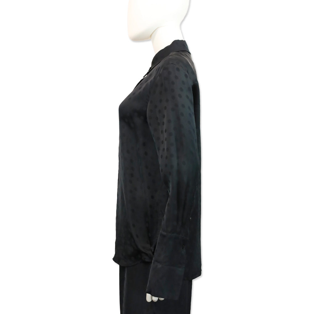 Anine Bing Black Dotted Satin Amanda Shirt