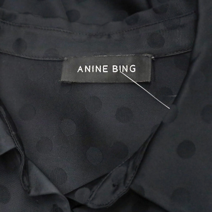 Anine Bing Black Dotted Satin Amanda Shirt