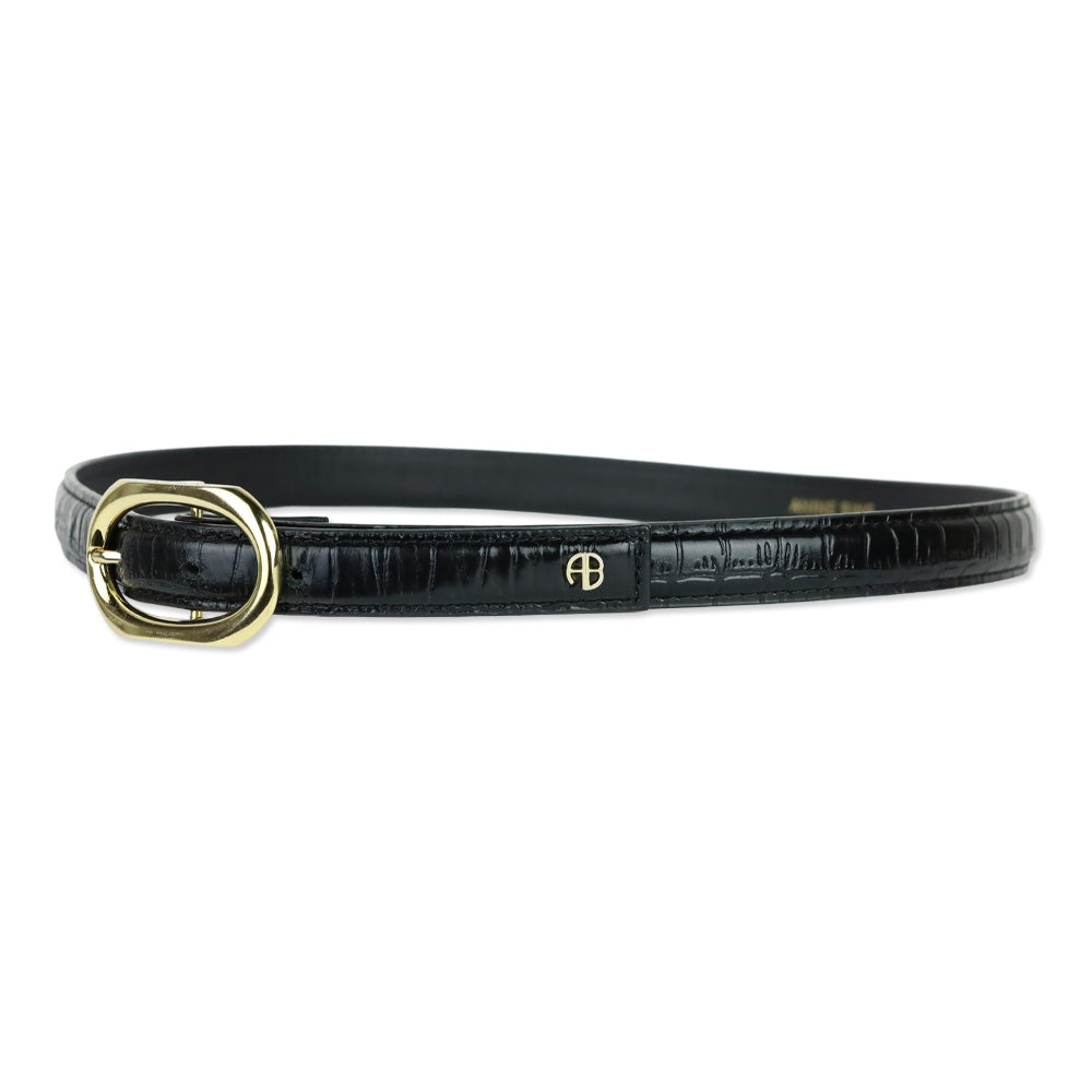 Anine Bing Black Embossed With Gold Small Signature Link Belt