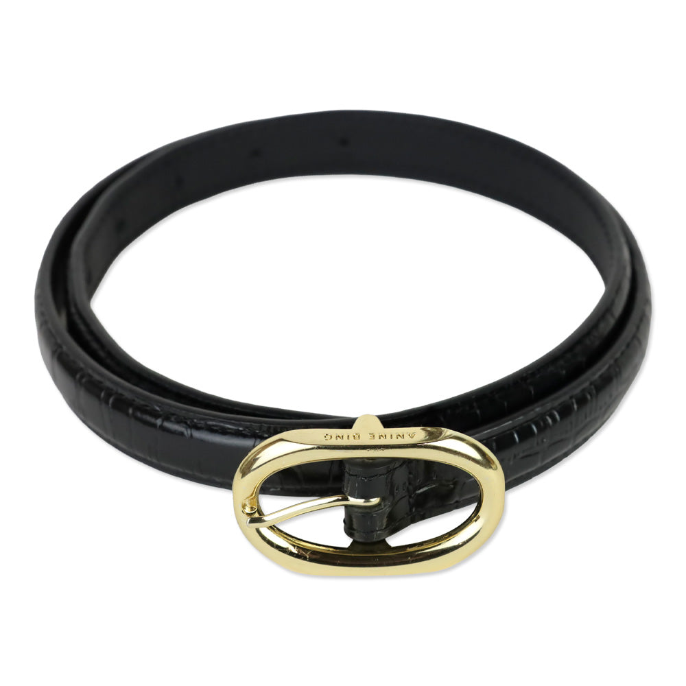 Anine Bing Black Embossed With Gold Small Signature Link Belt