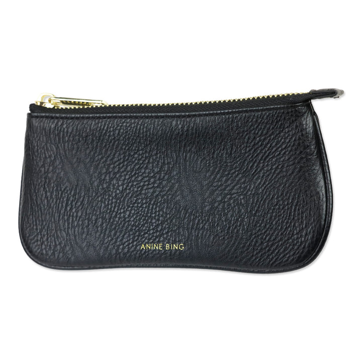 Anine Bing Black Grain Leather Zip Pouch