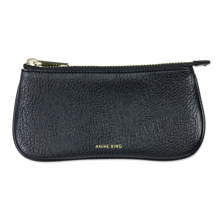 Anine Bing Black Grain Leather Zip Pouch