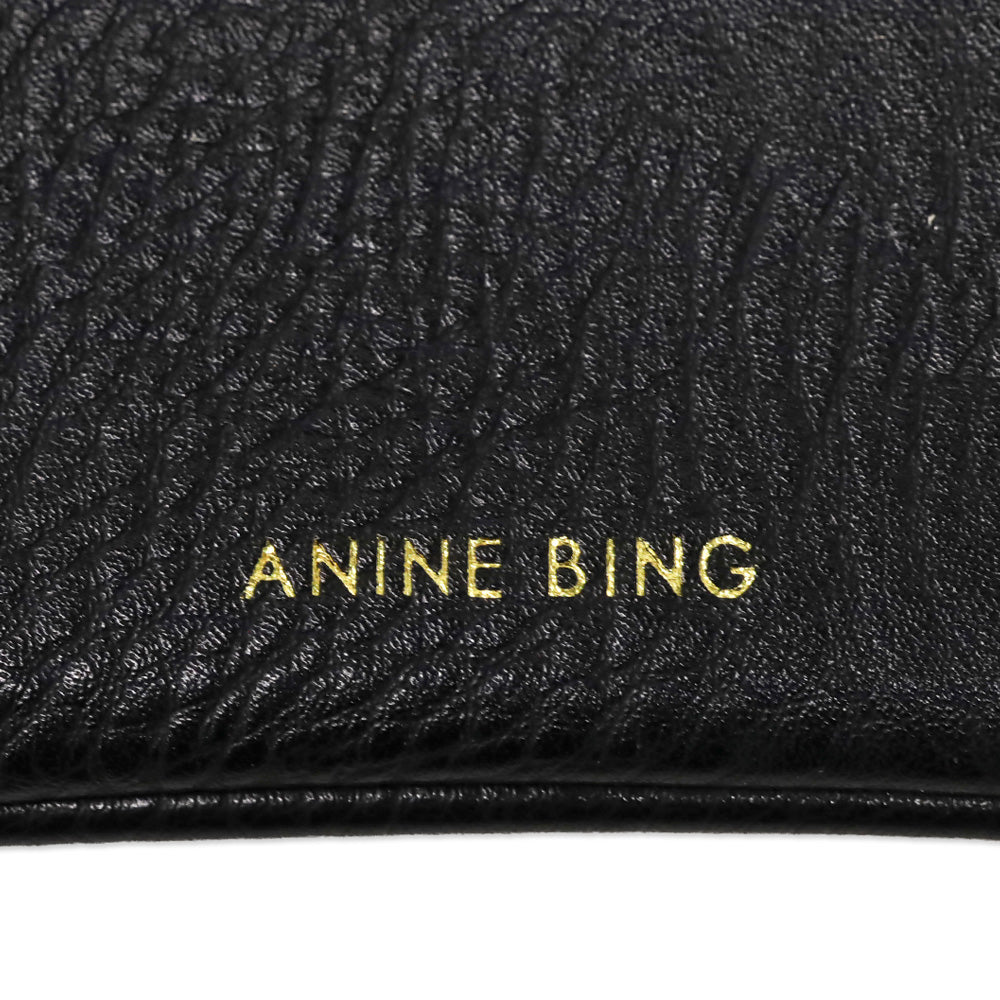 Anine Bing Black Grain Leather Zip Pouch
