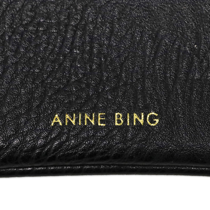 Anine Bing Black Grain Leather Zip Pouch