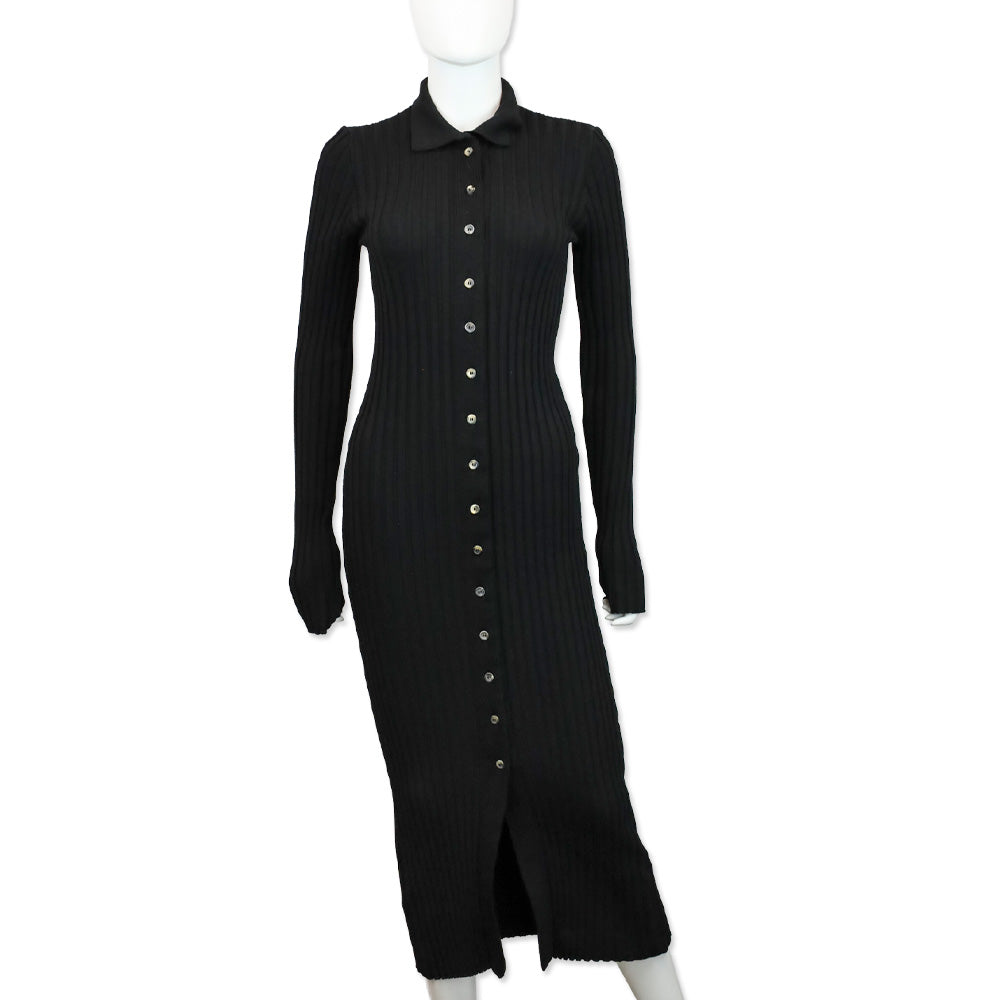 Anine Bing Black Joslyn Midi-Length Knit Cardigan Dress | DBLTKE Luxury Consignment Boutique Anine Bing Black Joslyn Midi-Length Knit Cardigan Dress | DBLTKE Luxury Consignment Boutique