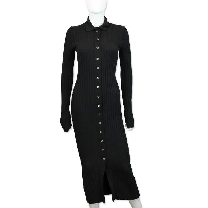 Anine Bing Black Joslyn Midi-Length Knit Cardigan Dress