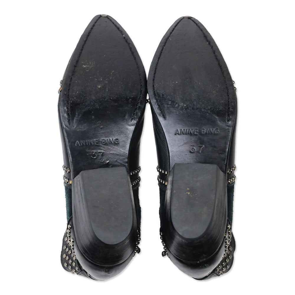 Anine Bing Black Leather Silver Studs Charlie Boots