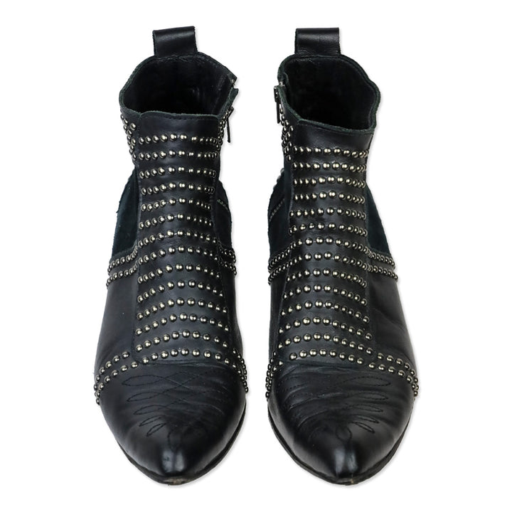 Anine Bing Black Leather Silver Studs Charlie Boots