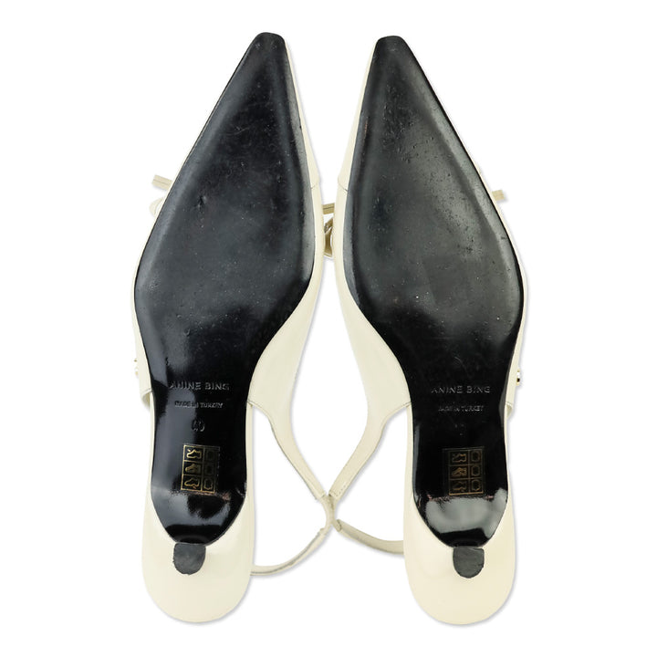 Anine Bing Bone Crinkled Patent Zoey Slingback Heels