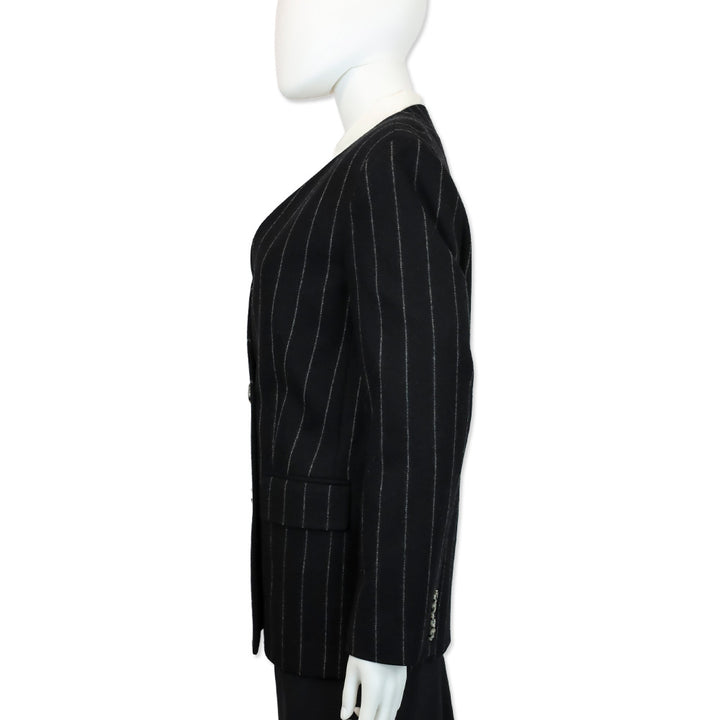 Anine Bing Dark Grey Pinstripe Wool-Blend Maron Blazer