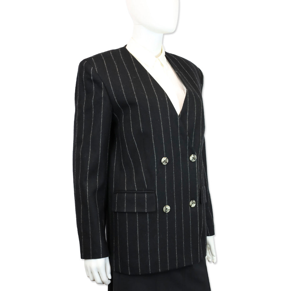 Anine Bing Dark Grey Pinstripe Wool-Blend Maron Blazer
