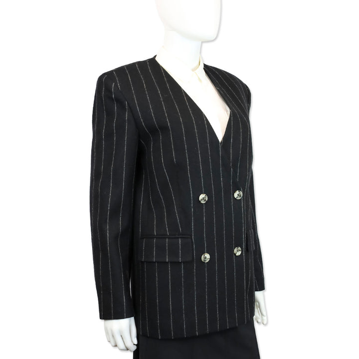 Anine Bing Dark Grey Pinstripe Wool-Blend Maron Blazer