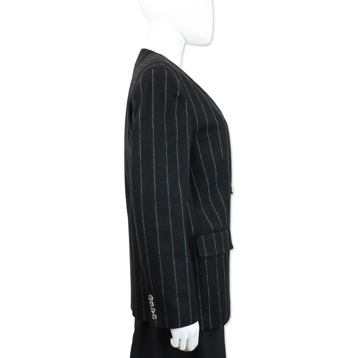 Anine Bing Dark Grey Pinstripe Wool-Blend Maron Blazer