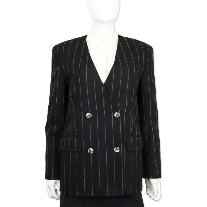 Anine Bing Dark Grey Pinstripe Wool-Blend Maron Blazer