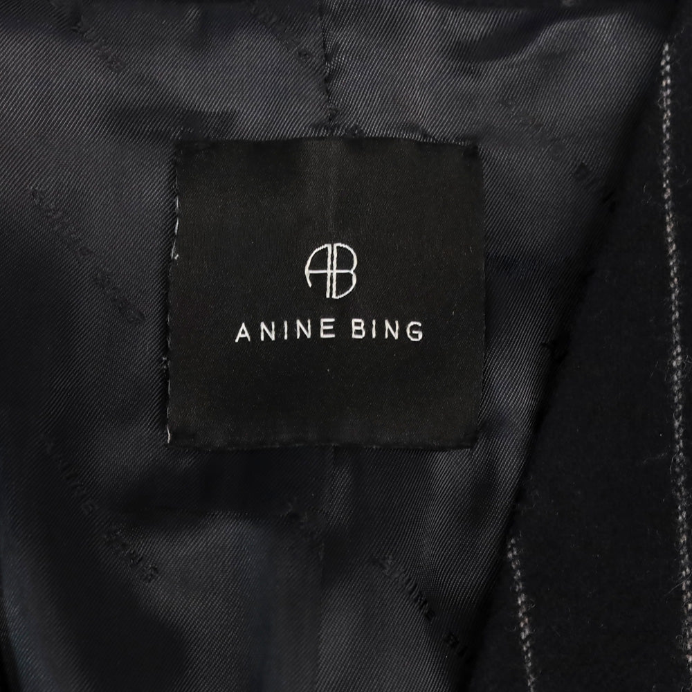 Anine Bing Dark Grey Pinstripe Wool-Blend Maron Blazer