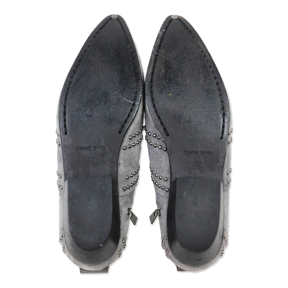 Anine Bing Grey Suede Silver Stud Low Charlie Boot