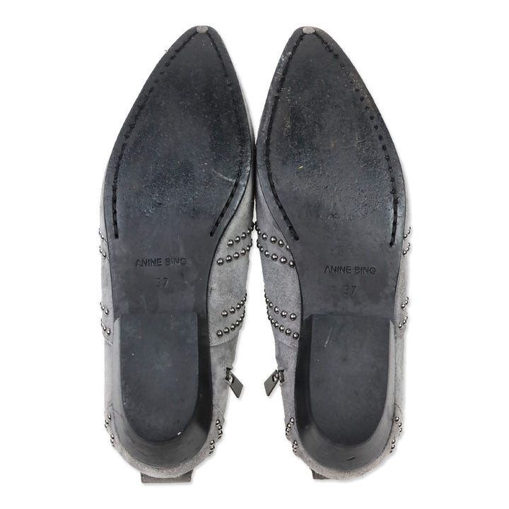 Anine Bing Grey Suede Silver Stud Low Charlie Boot