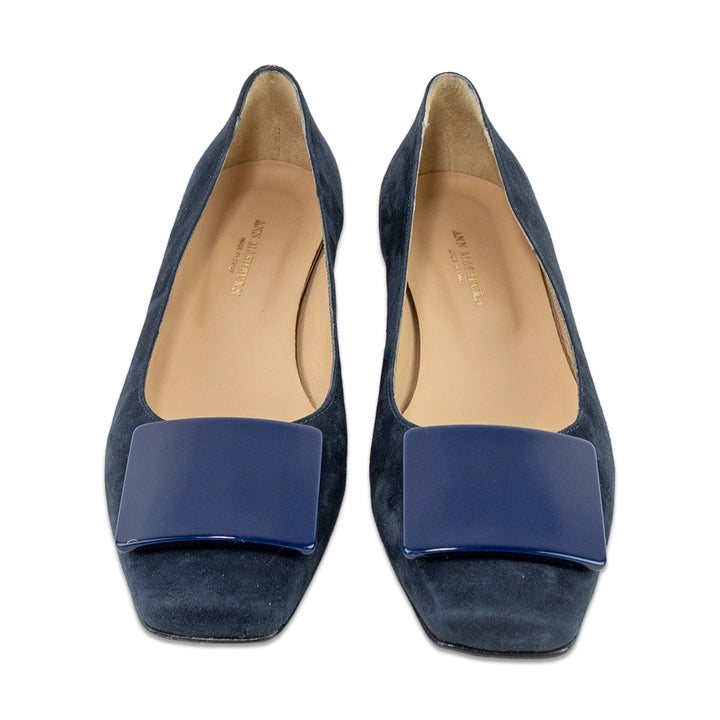 Ann Mashburn Navy Suede Square Accent Flats