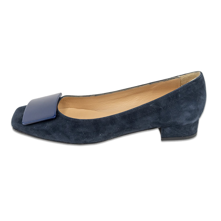 Ann Mashburn Navy Suede Square Accent Flats