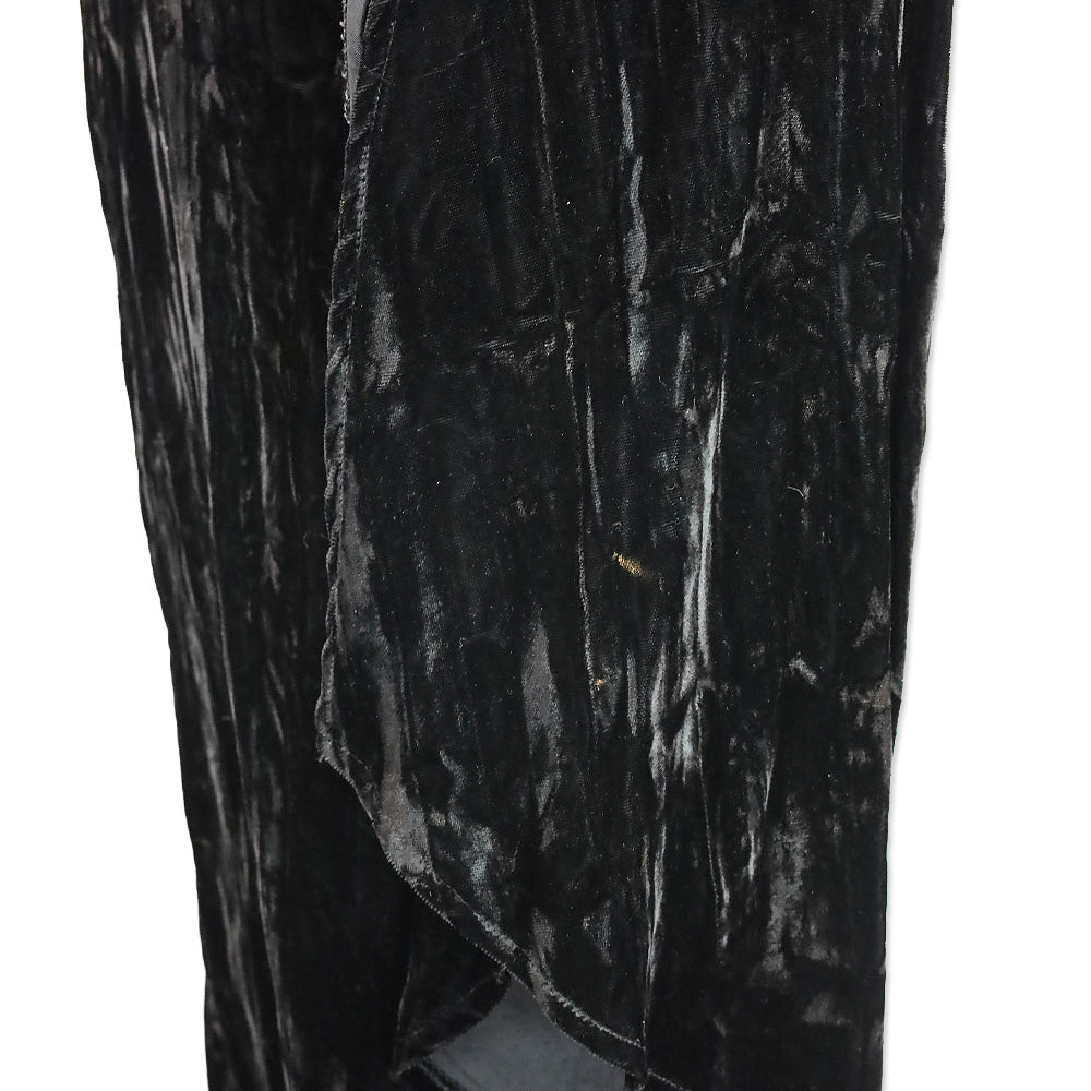 Anna Sui Black Velvet Bead Sequin Embroidered Flare Sleeve High-Low Maxi Dress