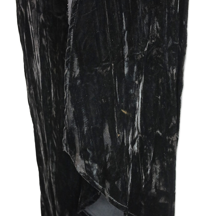 Anna Sui Black Velvet Bead Sequin Embroidered Flare Sleeve High-Low Maxi Dress