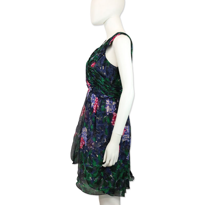 Anna Sui x Anthropology Floral Print Silk Chiffon Sleeveless Mini Dress