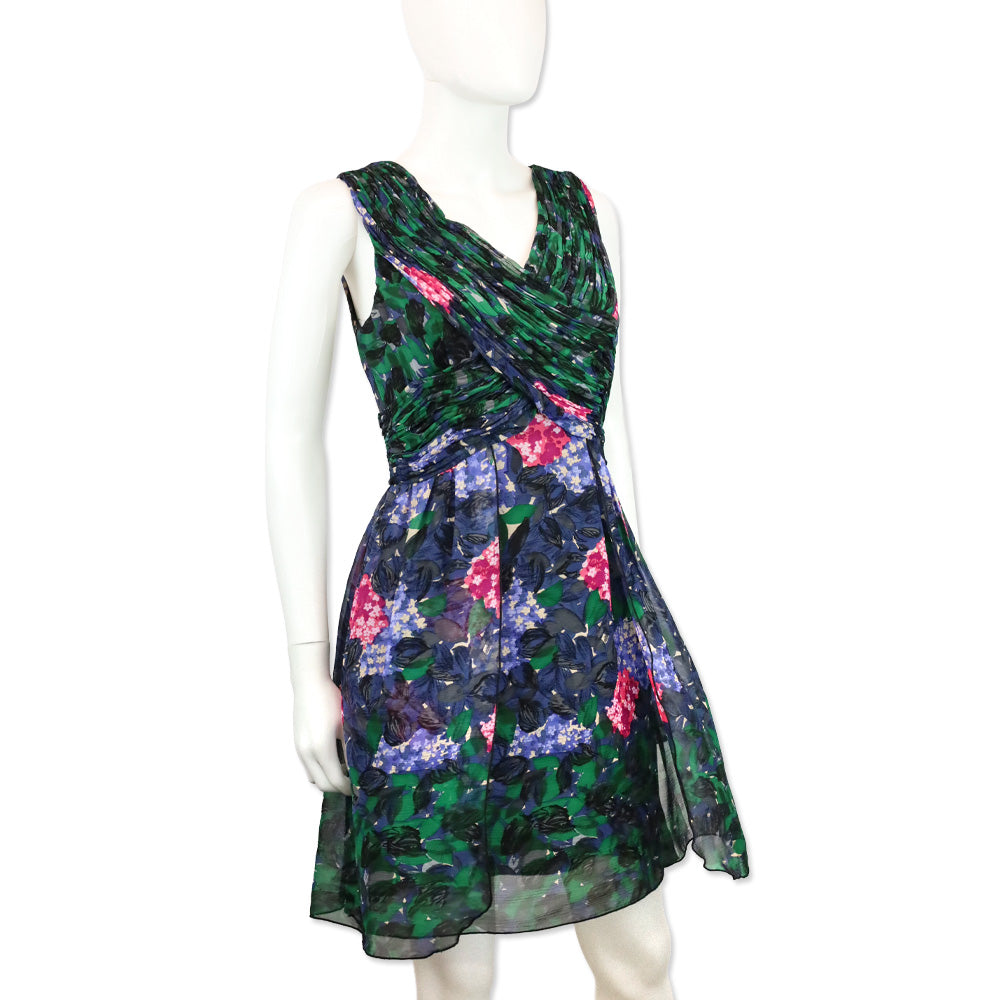 Anna Sui x Anthropology Floral Print Silk Chiffon Sleeveless Mini Dress