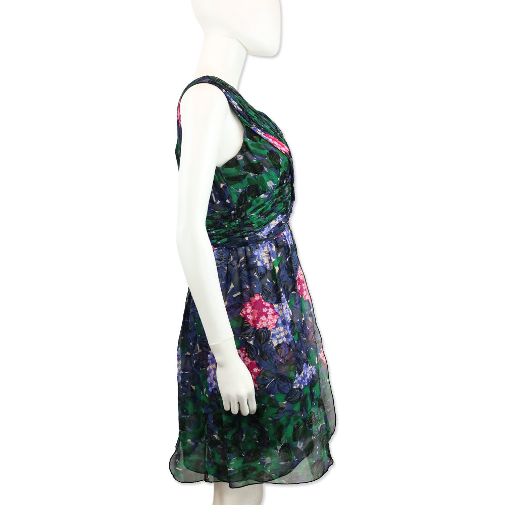 Anna Sui x Anthropology Floral Print Silk Chiffon Sleeveless Mini Dress