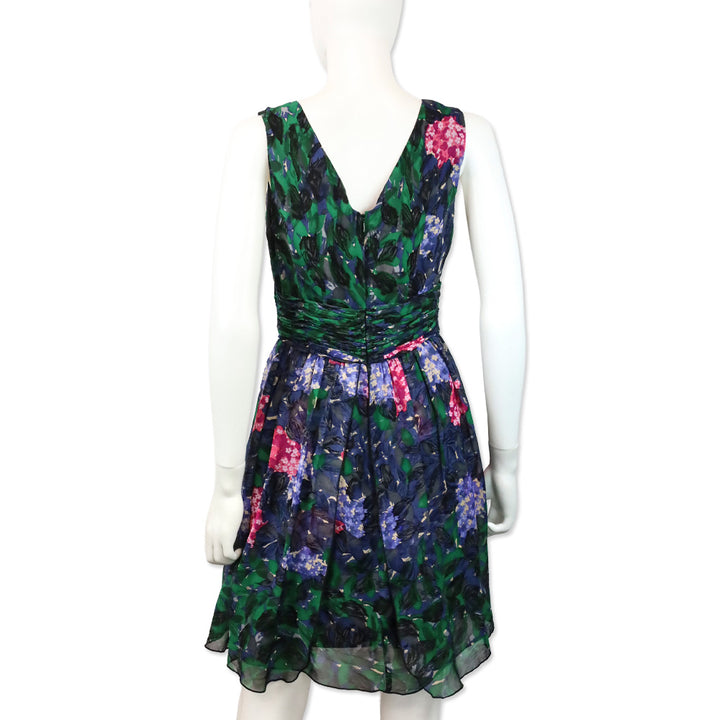 Anna Sui x Anthropology Floral Print Silk Chiffon Sleeveless Mini Dress