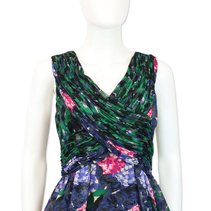 Anna Sui x Anthropology Floral Print Silk Chiffon Sleeveless Mini Dress