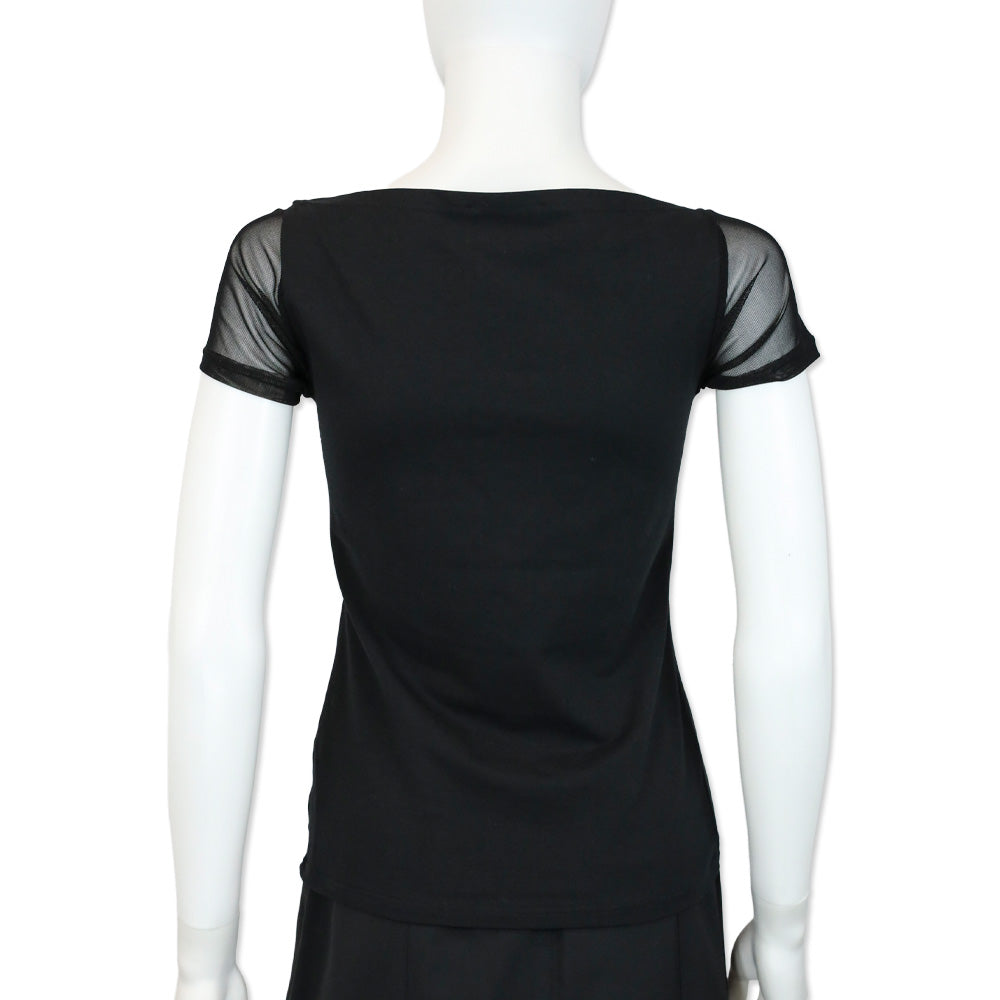 Anne Fontaine Black Cotton T-Shirt with Floral Lace Panel