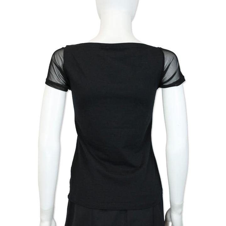 Anne Fontaine Black Cotton T-Shirt with Floral Lace Panel