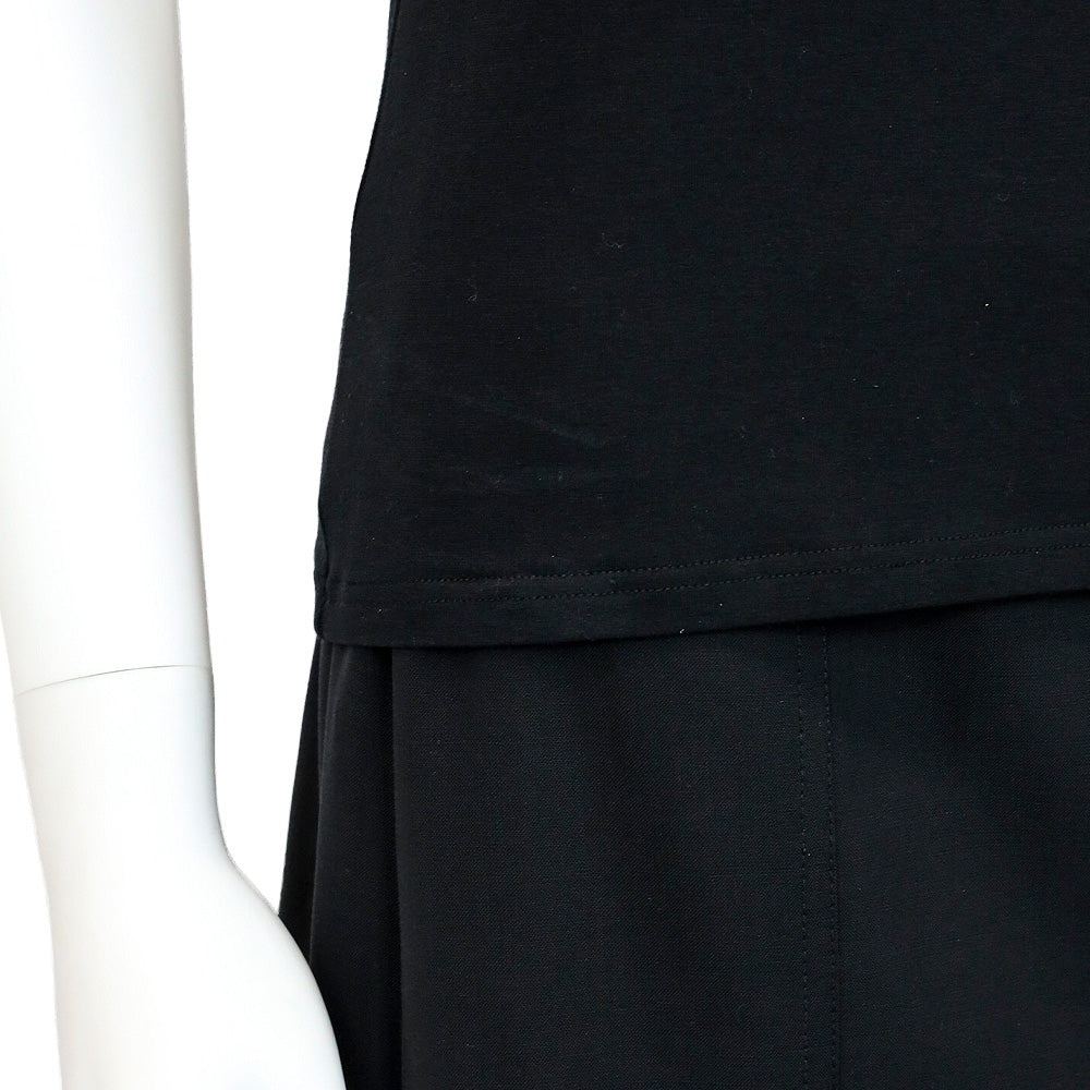 Anne Fontaine Black Cotton T-Shirt with Floral Lace Panel