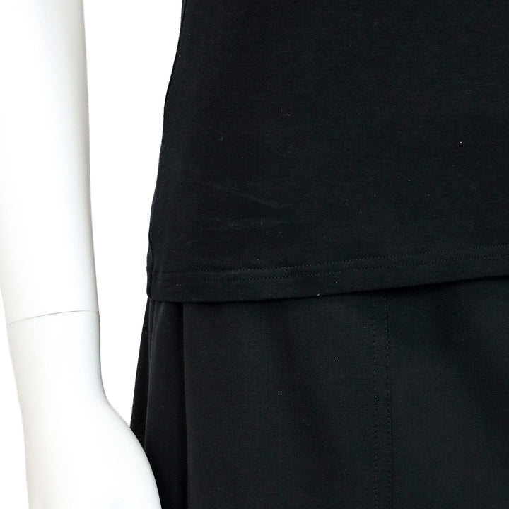 Anne Fontaine Black Cotton T-Shirt with Floral Lace Panel
