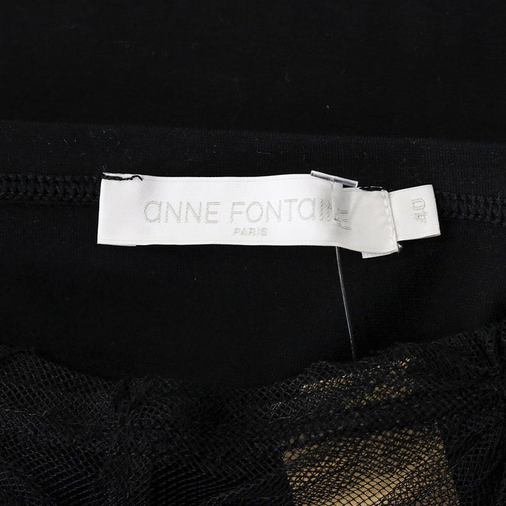 Anne Fontaine Black Cotton T-Shirt with Floral Lace Panel