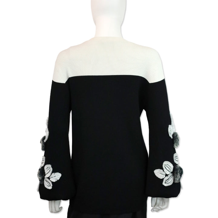 Anne Fontaine Clarinette Black Long Sleeve Turtleneck Sweater With Oversized Floral Details