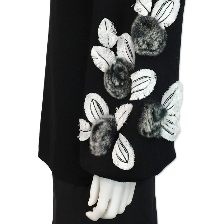Anne Fontaine Clarinette Black Long Sleeve Turtleneck Sweater With Oversized Floral Details