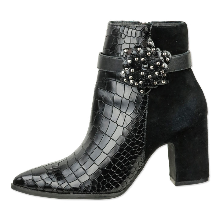 Anne Fontaine Jason-Croco Black Leather Croc and Suede Ankle Boots