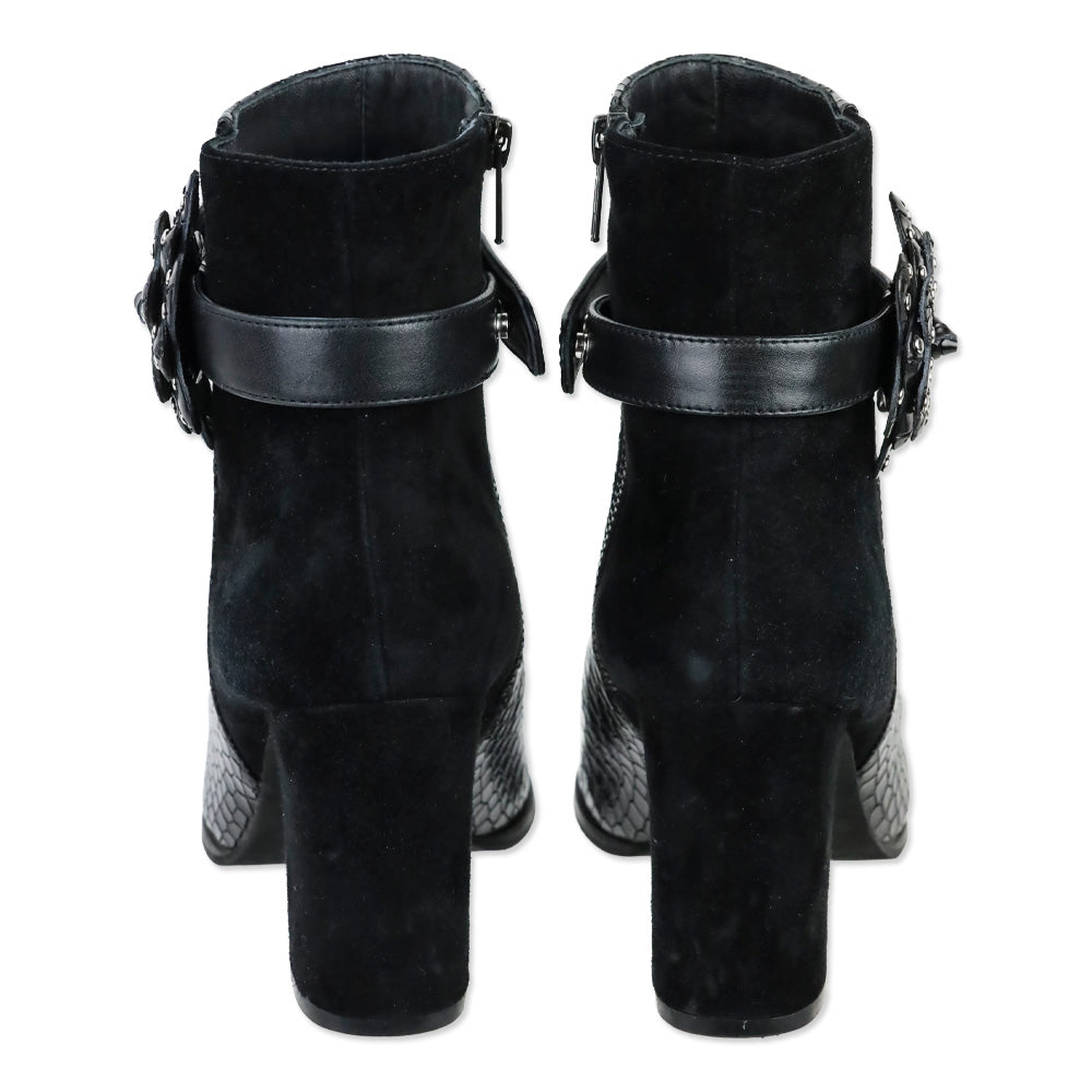 Anne Fontaine Jason-Croco Black Leather Croc and Suede Ankle Boots