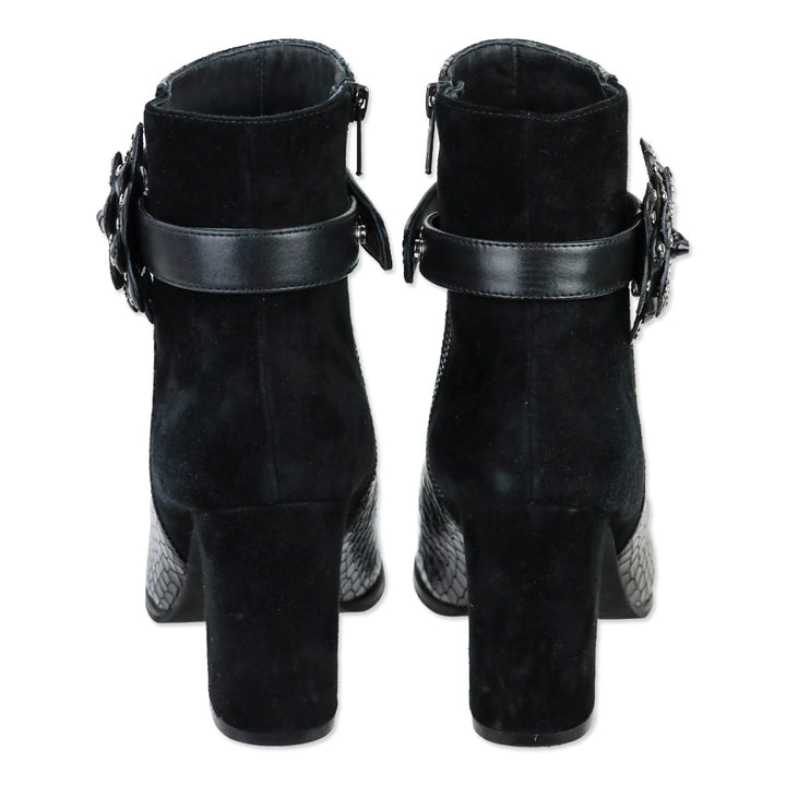 Anne Fontaine Jason-Croco Black Leather Croc and Suede Ankle Boots