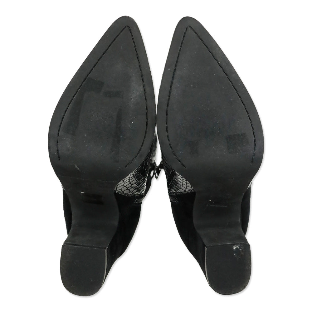 Anne Fontaine Jason-Croco Black Leather Croc and Suede Ankle Boots