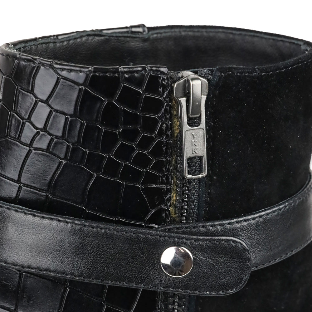 Anne Fontaine Jason-Croco Black Leather Croc and Suede Ankle Boots