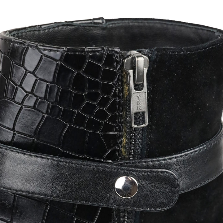 Anne Fontaine Jason-Croco Black Leather Croc and Suede Ankle Boots