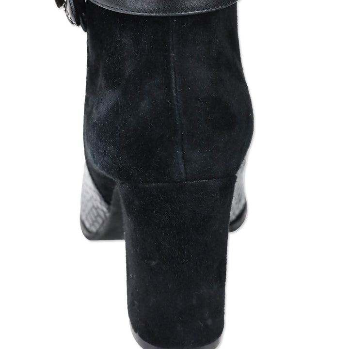 Anne Fontaine Jason-Croco Black Leather Croc and Suede Ankle Boots