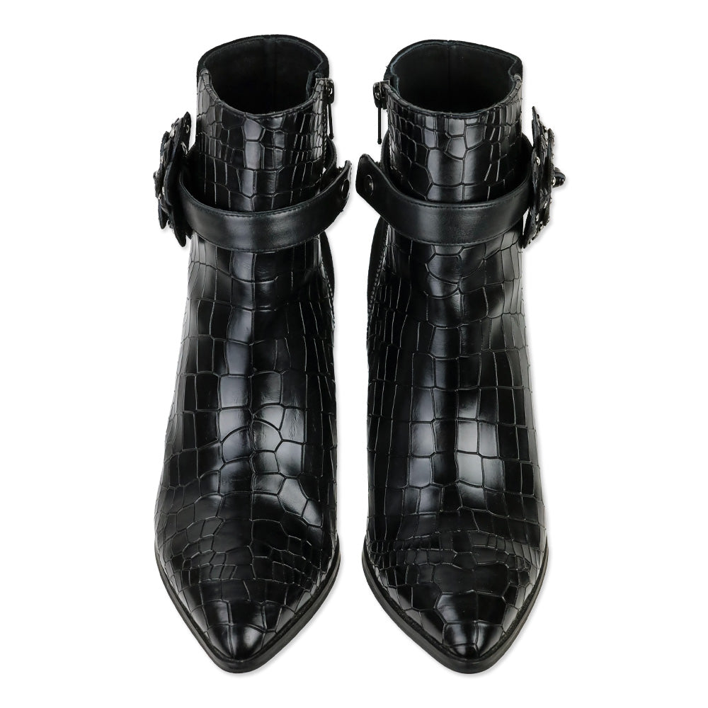 Anne Fontaine Jason-Croco Black Leather Croc and Suede Ankle Boots