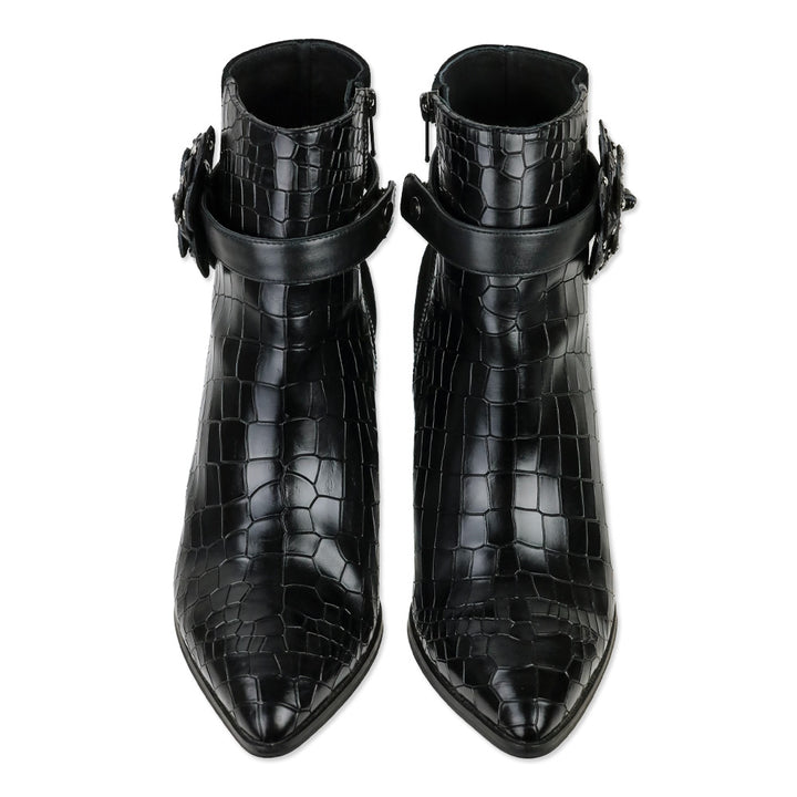 Anne Fontaine Jason-Croco Black Leather Croc and Suede Ankle Boots