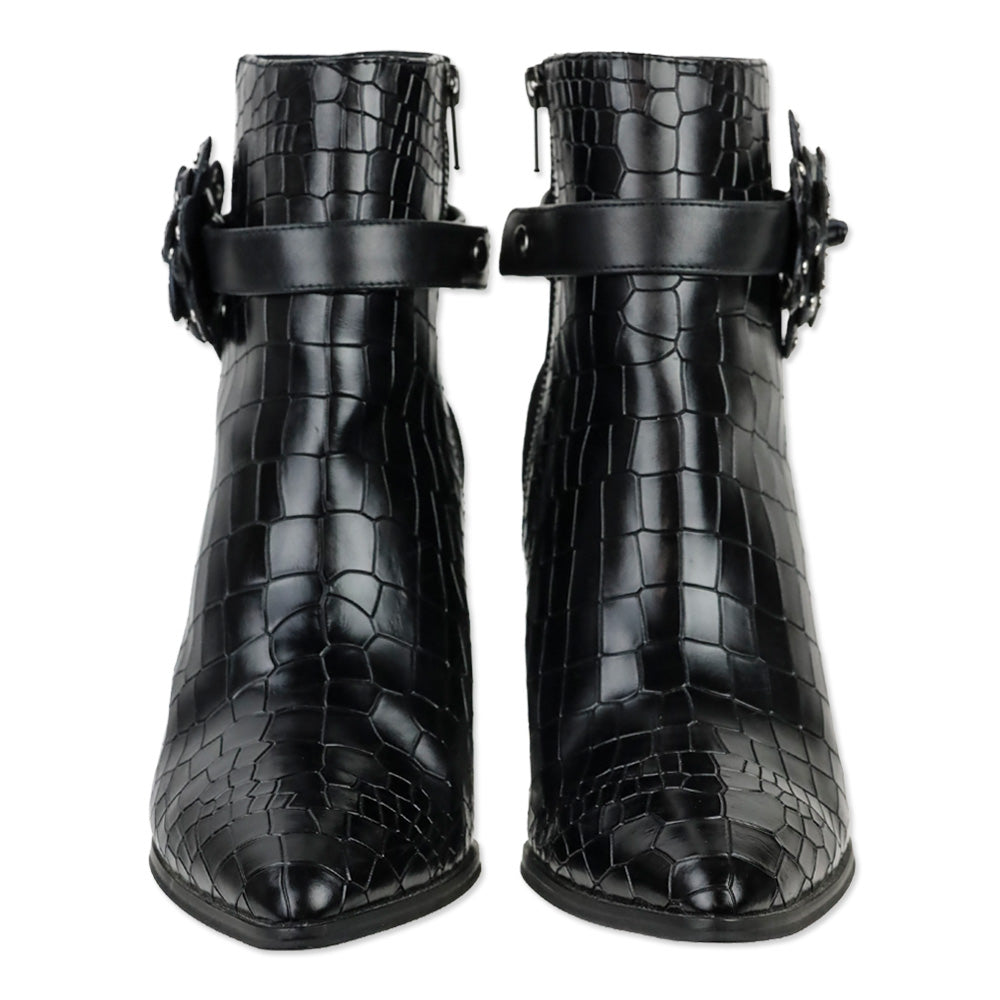 Anne Fontaine Jason-Croco Black Leather Croc and Suede Ankle Boots