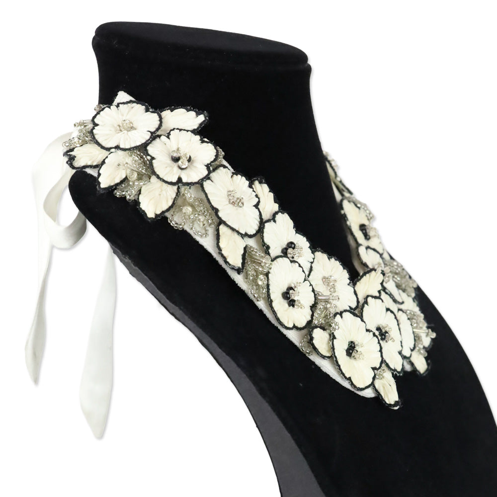 Anne Fontaine Vitoria Black/White Floral Tie Collar Necklace